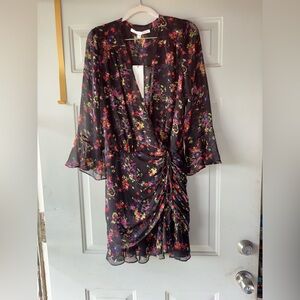 Veronica Beard sheer floral Sean silk ruched dress size 2